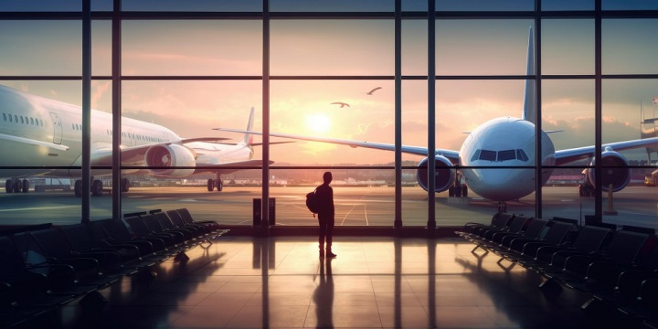 An image of an impeccable view of sunrise from an airport, signifying the growth of the Aviation and Aerospace industry
